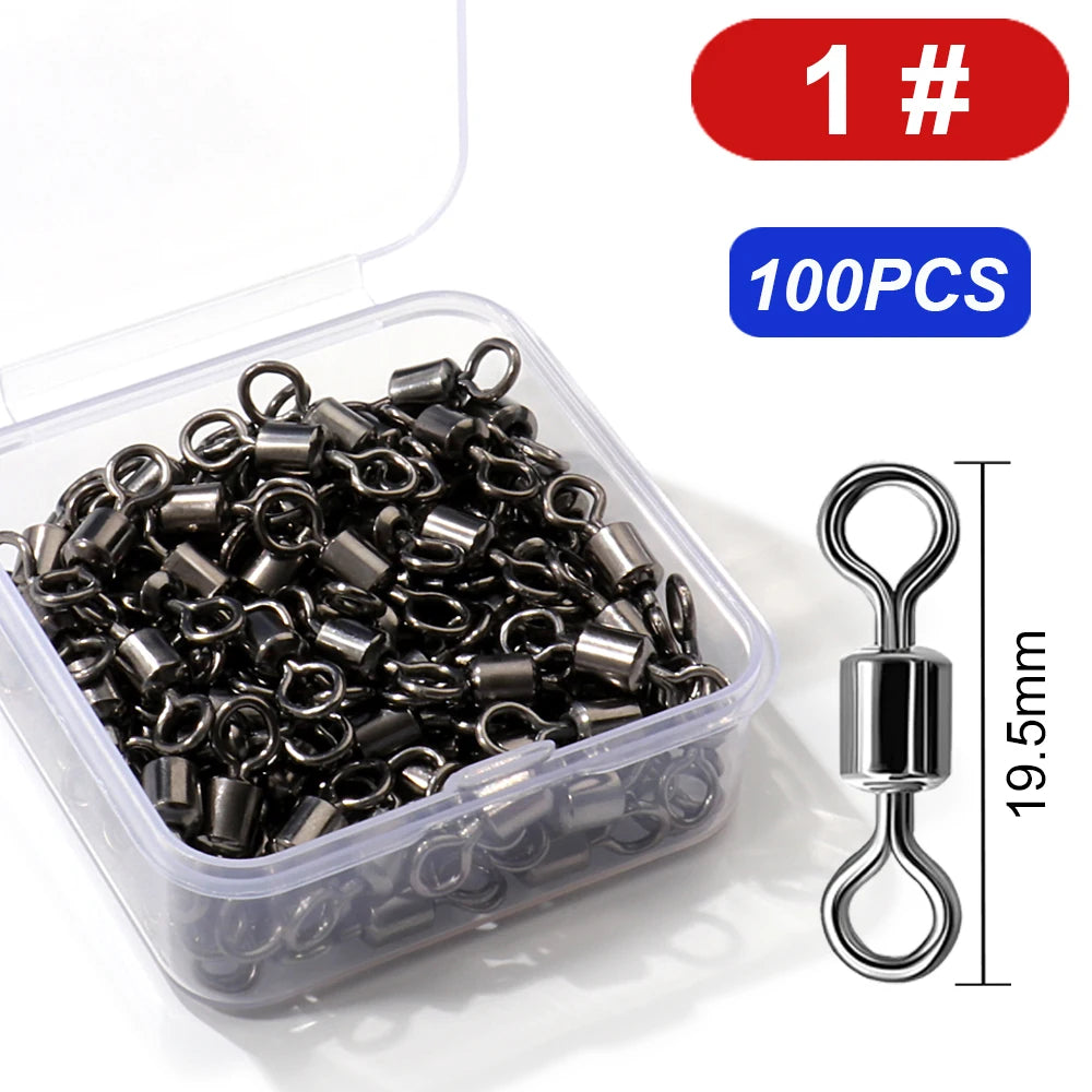 100Pcs Stainless Steel Ball Bearing Fishing Swivels – 360° Rolling Connectors