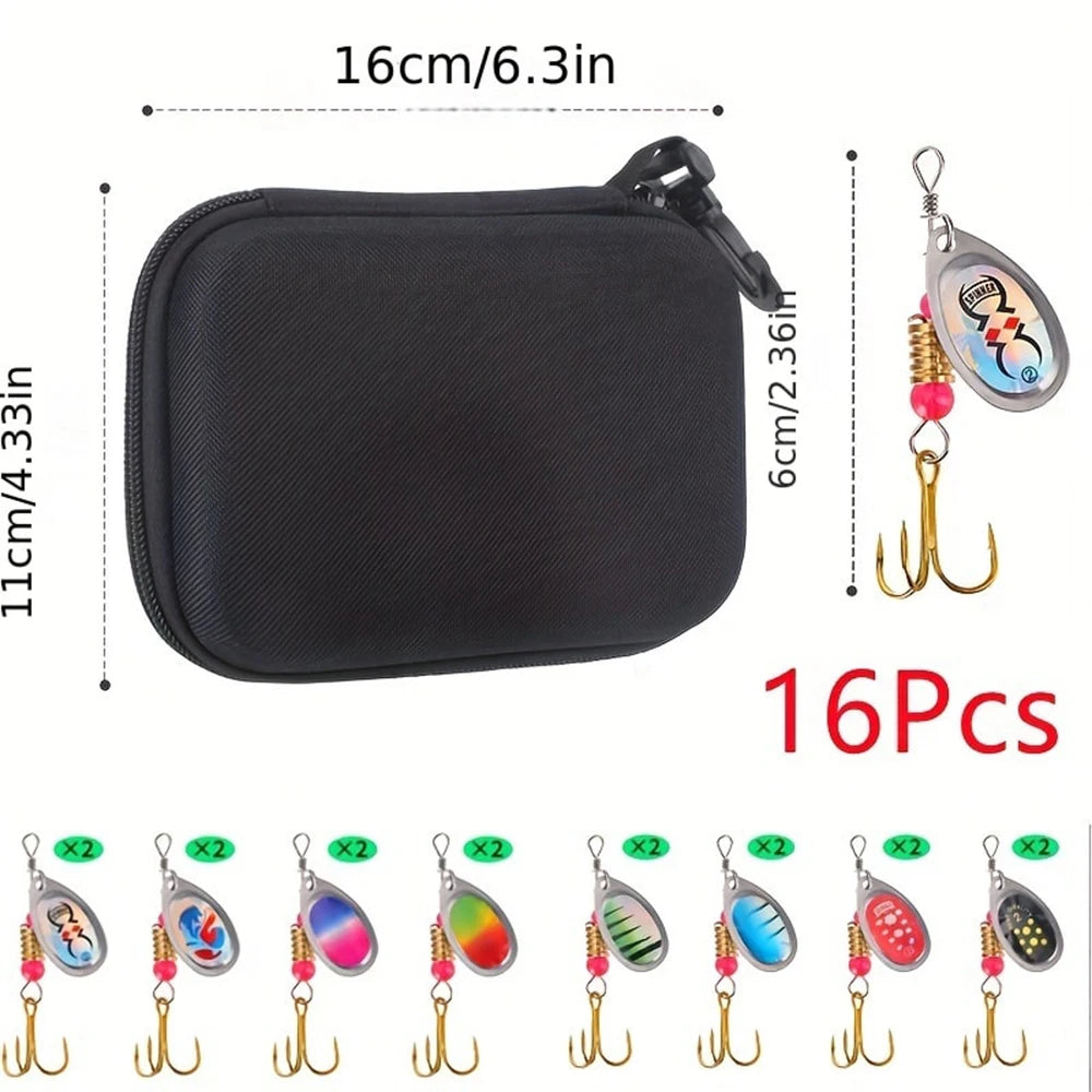16-Piece Fishing Spinner Lure Kit with Tackle Box – Trout, Bass & Pike