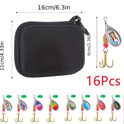 16-Piece Fishing Spinner Lure Kit with Tackle Box – Trout, Bass & Pike