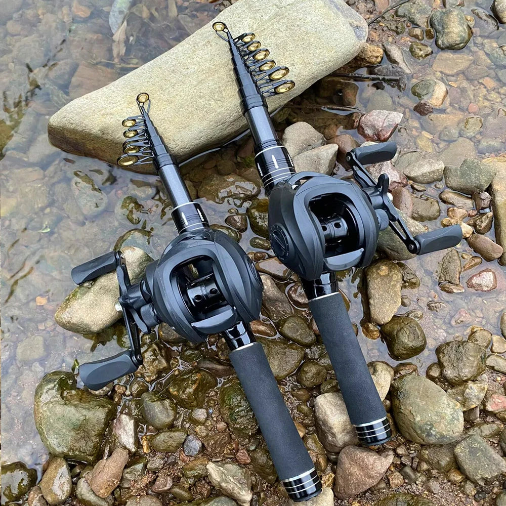 Telescopic Fishing Rod & Baitcasting Reel Kit