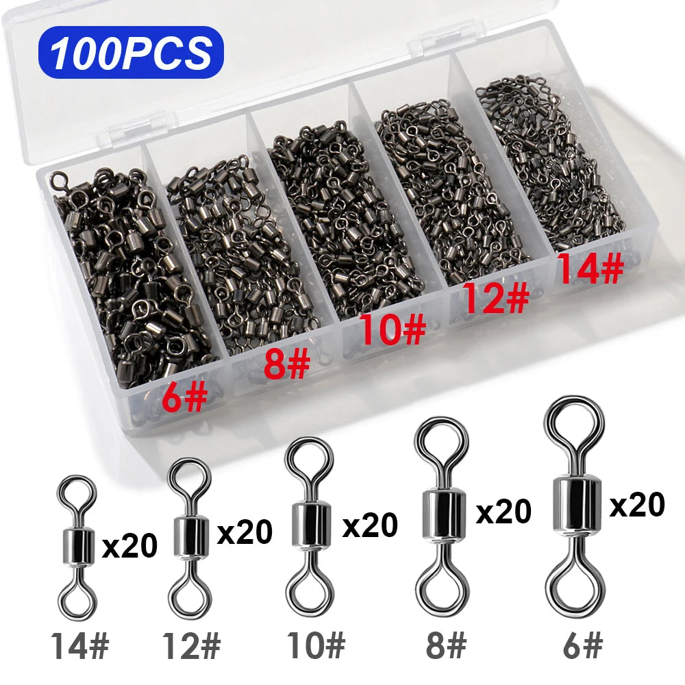 100Pcs Stainless Steel Ball Bearing Fishing Swivels – 360° Rolling Connectors