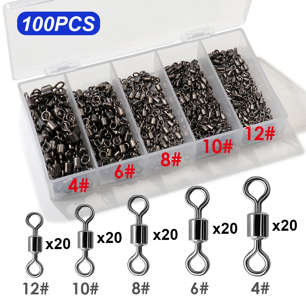 100Pcs Stainless Steel Ball Bearing Fishing Swivels – 360° Rolling Connectors