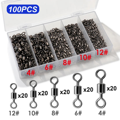 100Pcs Stainless Steel Ball Bearing Fishing Swivels – 360° Rolling Connectors