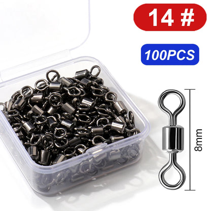 100Pcs Stainless Steel Ball Bearing Fishing Swivels – 360° Rolling Connectors