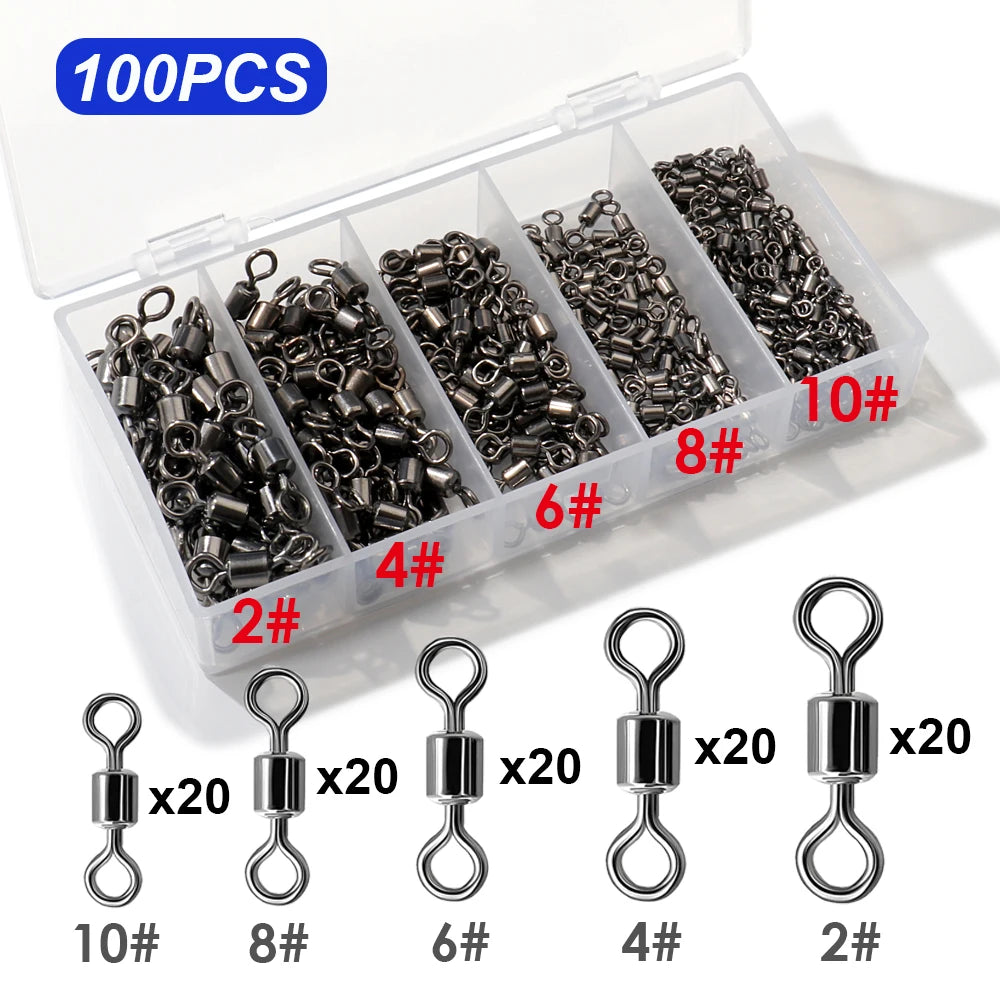 100Pcs Stainless Steel Ball Bearing Fishing Swivels – 360° Rolling Connectors