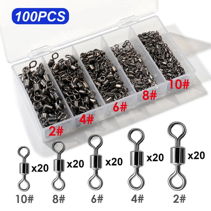 100Pcs Stainless Steel Ball Bearing Fishing Swivels – 360° Rolling Connectors