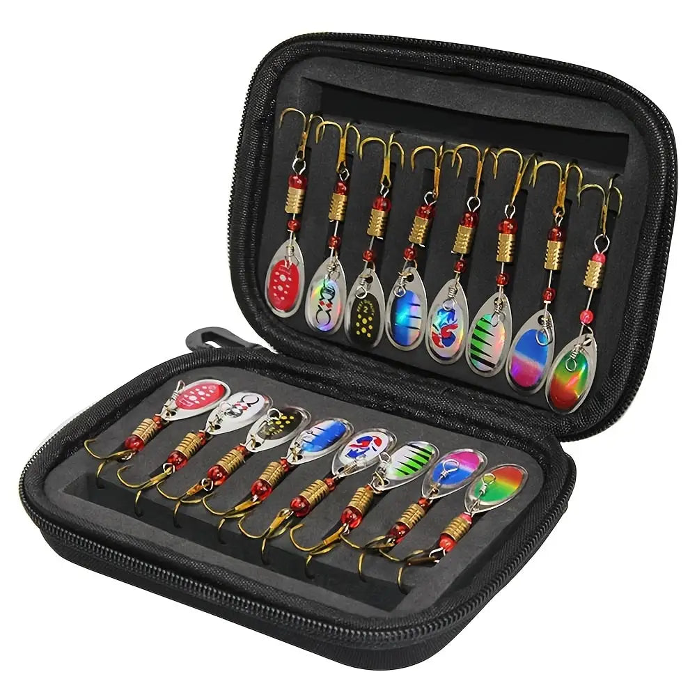 16-Piece Fishing Spinner Lure Kit with Tackle Box – Trout, Bass & Pike