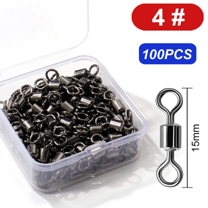 100Pcs Stainless Steel Ball Bearing Fishing Swivels – 360° Rolling Connectors