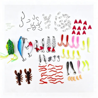 84/107-Piece Fishing Lure Kit – Soft & Hard Baits with Hooks
