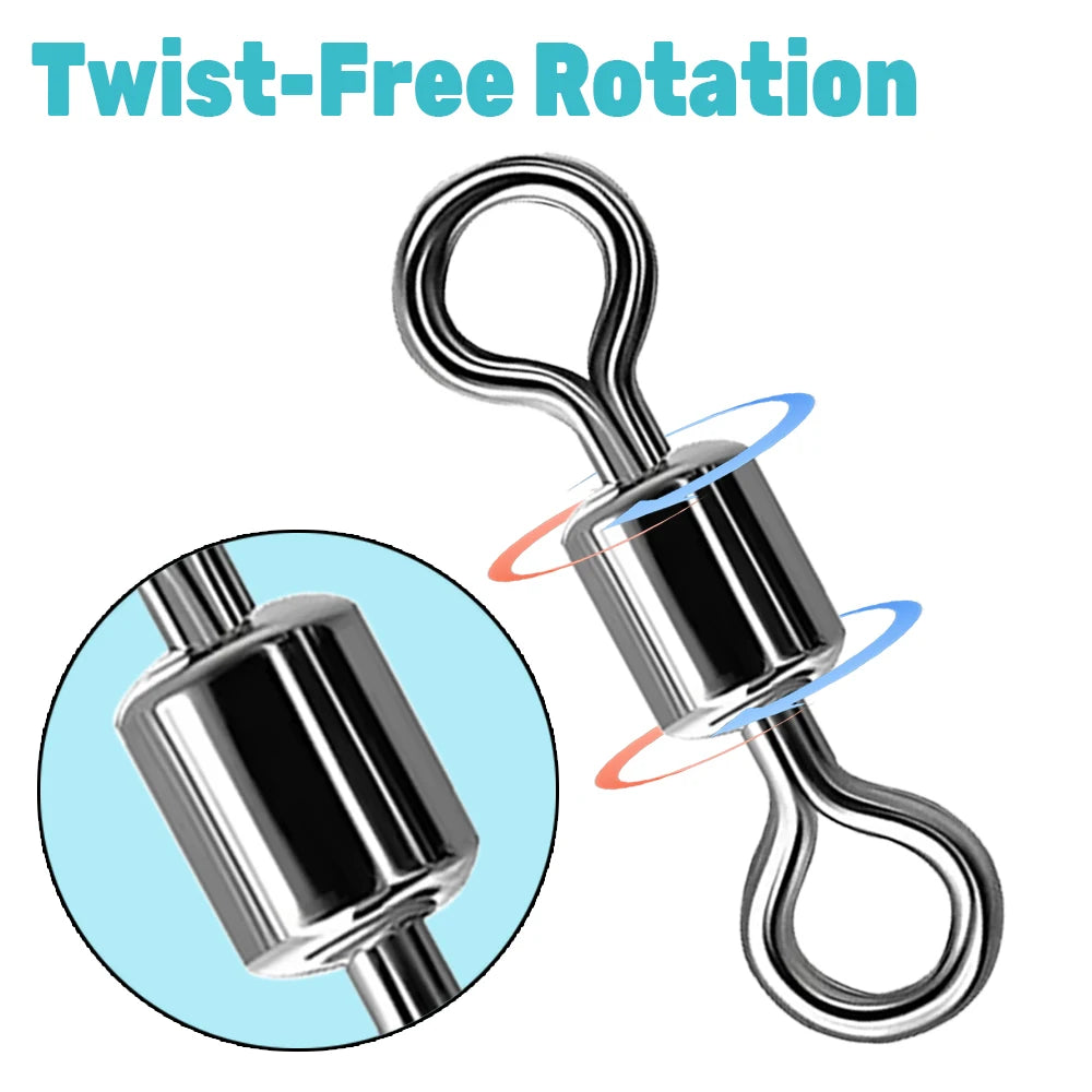 100Pcs Stainless Steel Ball Bearing Fishing Swivels – 360° Rolling Connectors