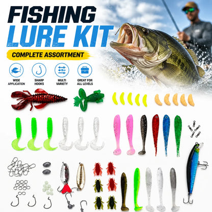 84/107-Piece Fishing Lure Kit – Soft & Hard Baits with Hooks