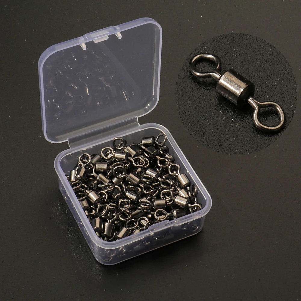 100Pcs Stainless Steel Ball Bearing Fishing Swivels – 360° Rolling Connectors