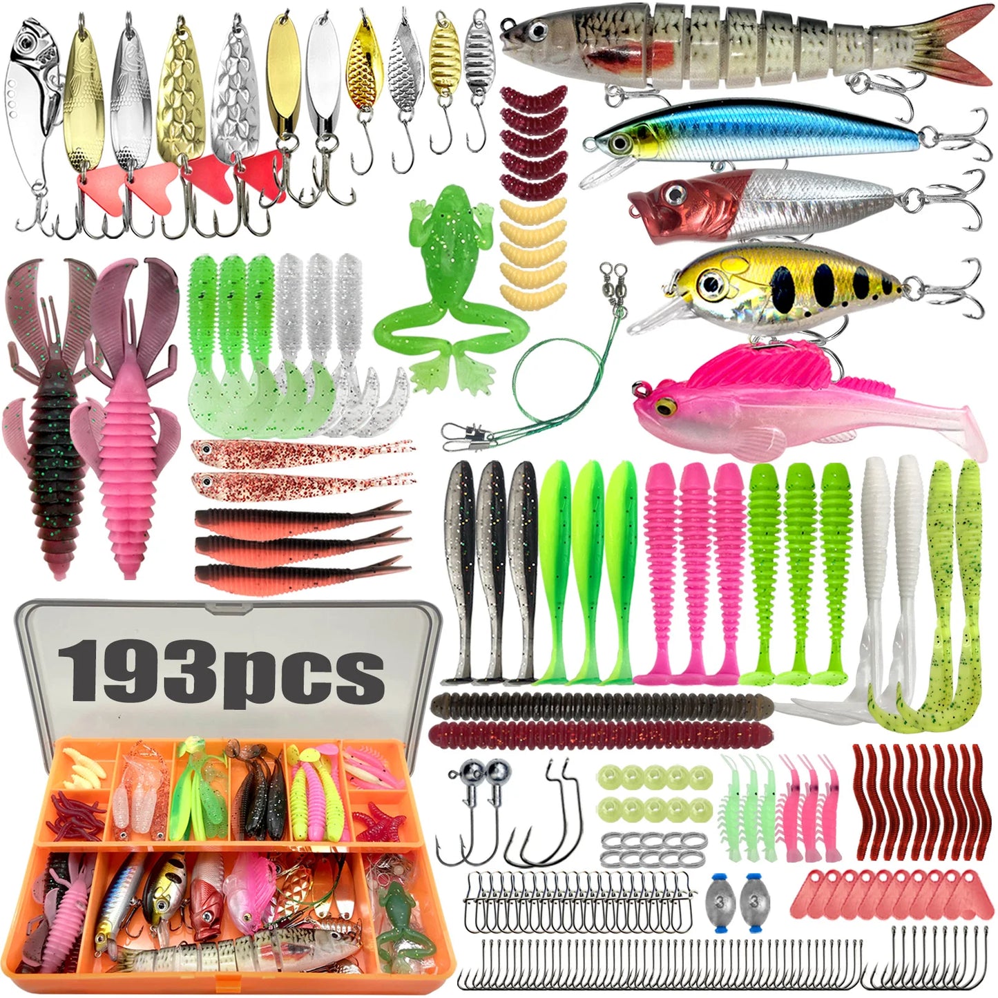 84/107-Piece Fishing Lure Kit – Soft & Hard Baits with Hooks