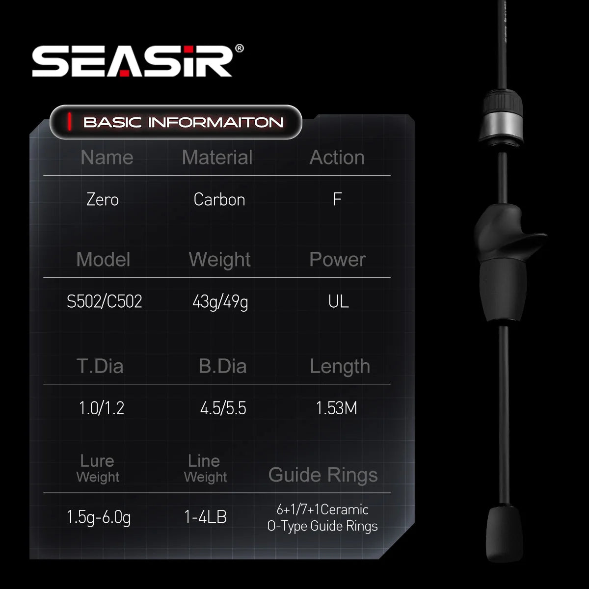 SeaSir Zero 43g BFS Ultralight Carbon Fishing Rod – 1.53M