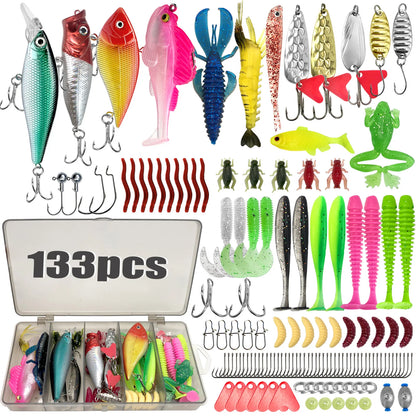 84/107-Piece Fishing Lure Kit – Soft & Hard Baits with Hooks