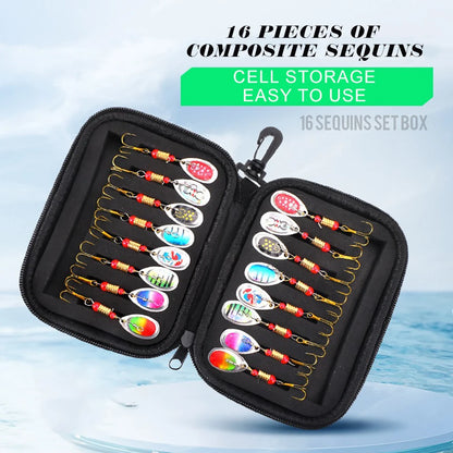 16-Piece Fishing Spinner Lure Kit with Tackle Box – Trout, Bass & Pike