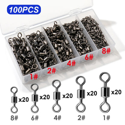 100Pcs Stainless Steel Ball Bearing Fishing Swivels – 360° Rolling Connectors