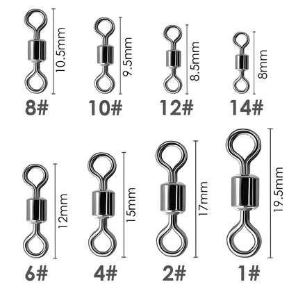 100Pcs Stainless Steel Ball Bearing Fishing Swivels – 360° Rolling Connectors
