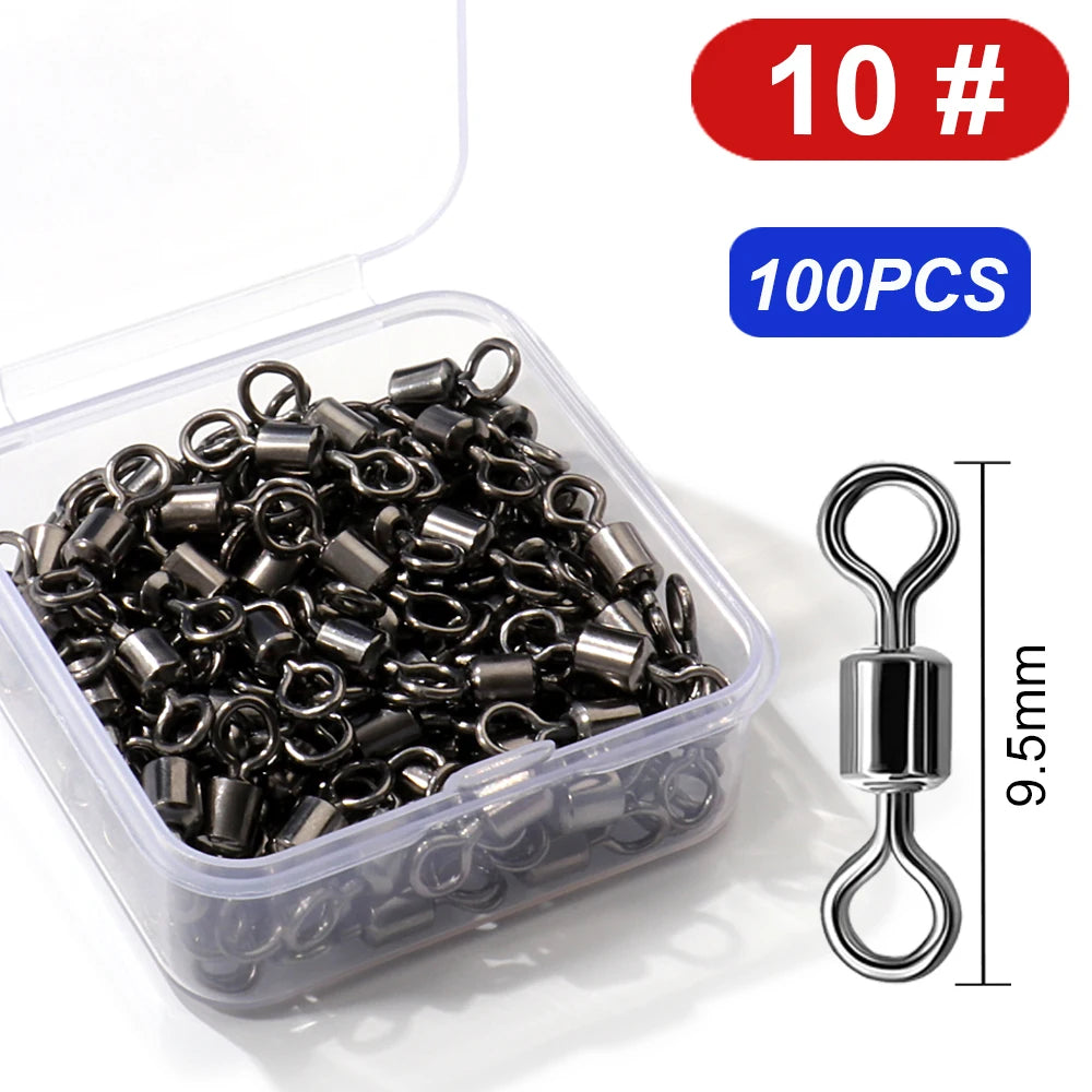 100Pcs Stainless Steel Ball Bearing Fishing Swivels – 360° Rolling Connectors
