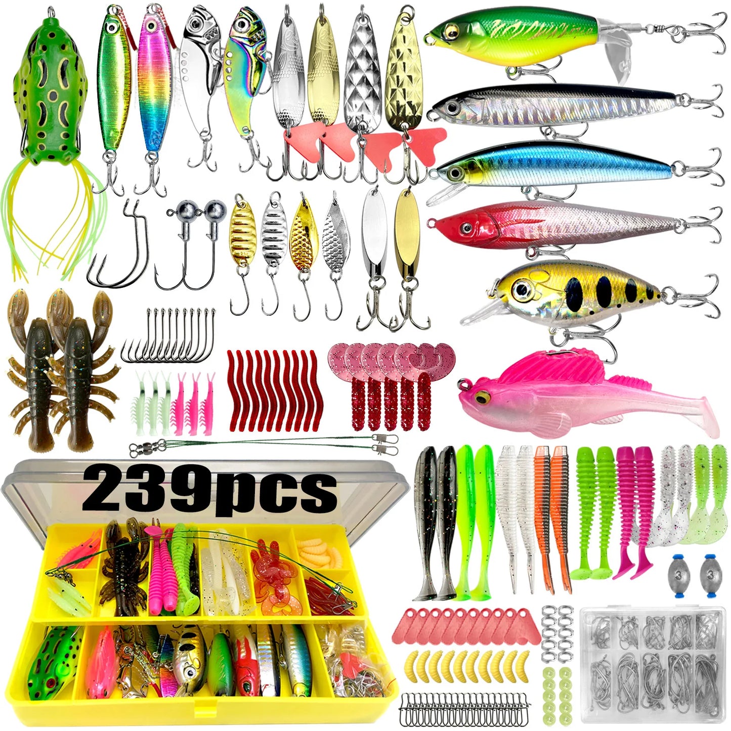 84/107-Piece Fishing Lure Kit – Soft & Hard Baits with Hooks