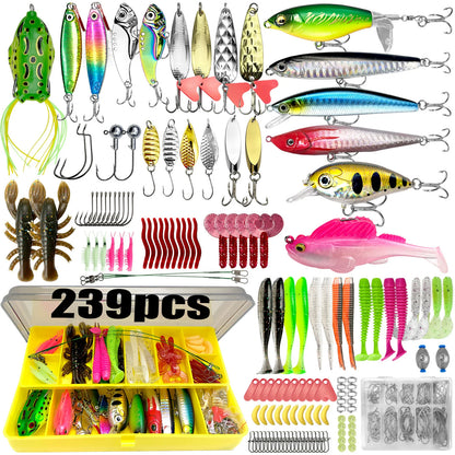 84/107-Piece Fishing Lure Kit – Soft & Hard Baits with Hooks